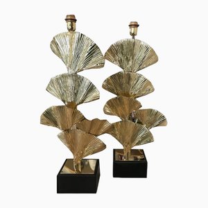 Ginko Biloba Tischlampen mit goldenem Messingrahmen von Simoeng, 2er Set