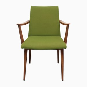 Chair with Armrests in Cherry, Green Fabric, 1955