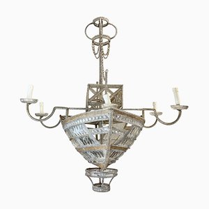 Lámpara de araña de 10 luces en forma de barco con tarjetas de cristal de Murano