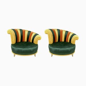 Multicolor Fabric Armchairs with Asymmetrical Backrest, Set of 2