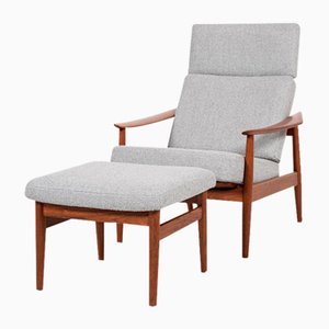 Mid-Century Danish Adjustable Lounge Chair and Ottoman in Teak attributed to Arne Vodder for Cado, 1960s, Set of 2