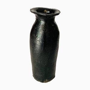 French Black Classic Form Vase in Smooth Iron-Like Black Glaze, 1970