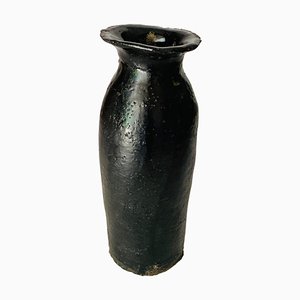 Vaso nero classico con smalto nero liscio effetto ferro, Francia, 1970