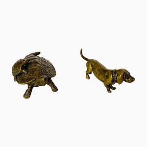 Antique Vienna Turtle and Dog Figurine in Bronze, 1890s, Set of 2