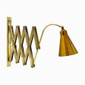 Lampada da parete a forbice in ottone in stile Stilnovo, Italia, anni '60