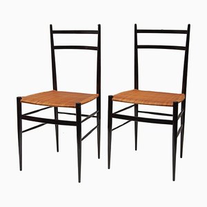 Chaises Chiavari en Osier attribuées à Colombo Sanguineti, Italie, 1950, Set de 2