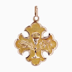 Colgante de cruz de flor de Lysee francesa de oro rosa de 18 kt, siglo XIX