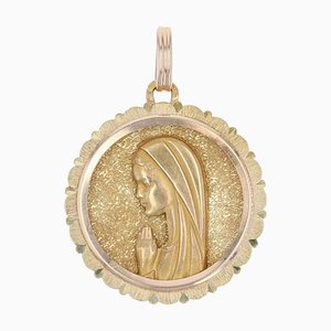 French 18 Karat Yellow Gold Virgin Mary in Prayer Medal, 1970s