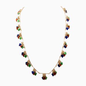Vintage 18 Karat Yellow Gold Necklace with Colored Enamel, 1970s