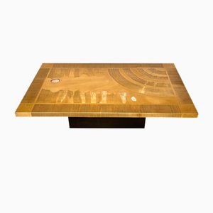 Etched Inlaid Brass Coffee Table with Agate Stone Top by Christian Krekels, 1977