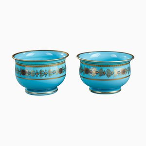 Scodelle in vetro opalino blu di Desvignes, inizio XIX secolo, set di 2