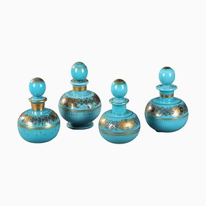 Bouteille de Parfum Début 19ème Siècle en Opaline Turquoise, 1820s, Set de 4