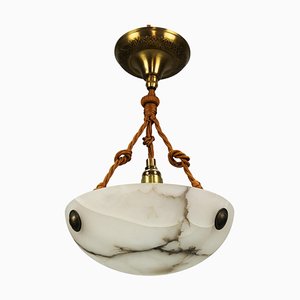 Lampada a sospensione Art Déco in alabastro bianco e nero, Francia, anni '30