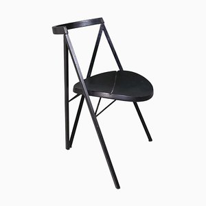 Italian Modern Black Metal Chair with Round Rubber Seat attributed to Zeus, 1990s