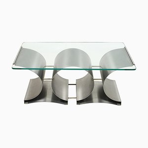 Coffee Table in Steel and Glass attributed to Francois Monnet for Kappa, France, 1970s