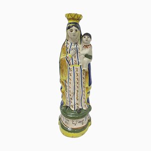 French Quimper Pottery Madonna with Child, 1900s