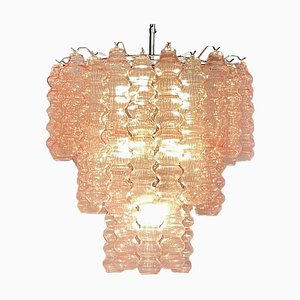 Three-Tier Murano Glass Tube Chandelier with 48 Pink Glasses, 1989