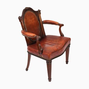 Viktorianischer Sessel aus Mahagoni & Leder, 19. Jh.