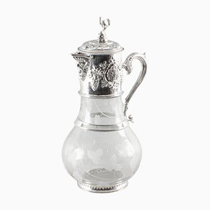 Vintage 20th Century English Silver Plated & Glass Claret Jug, 1980s
