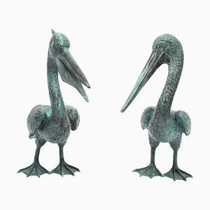 Vintage Bronze Verdigris Pelicans, 20th Century, Set of 2