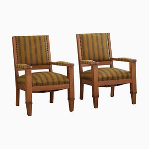 Danish Art Deco Armchairs in Oak and Fabric, 1940s, Set of 2