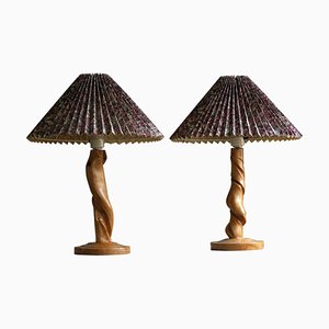 Scandinavian Sculptural Organic Wooden Table Lamps, 1970s, Set of 2