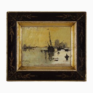Dopo Eugène Galien-Laloue, Quayside at Dusk, Fine XIX secolo, Dipinto ad olio