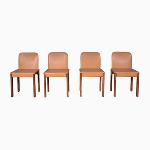 Chaises de Salle à Manger en Cuir et Noyer, Set de 4