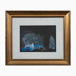 Blue Grotto of Capri, 20th Century, Tempera on Cardboard, Framed