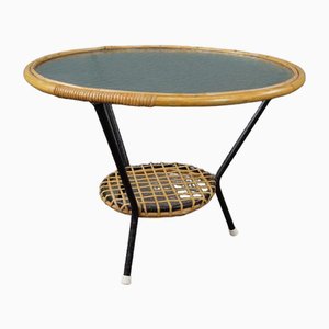 Dutch Round Rattan Coffee or Side Table, 1960s