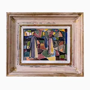 Figures in Colour, 1950s, Oil on Canvas, Framed