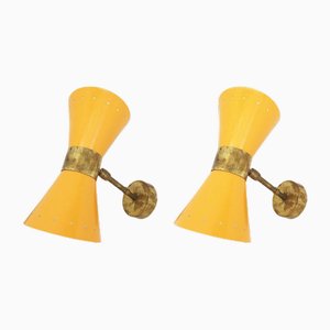 Italienische Mid-Century Messing Wandleuchten, 1950er, 2er Set