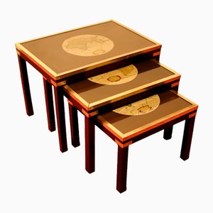 Brass Bound Military Campaign Nesting Tables, 1930s, Set of 3