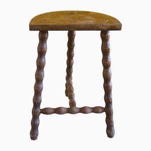 Vintage French Wooden Peasant Stool, 1970s