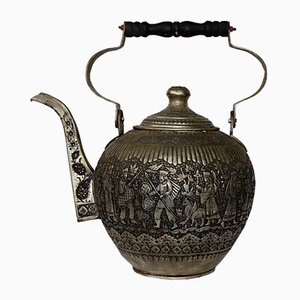 Große Kupfer Teekanne mit Gravur, 1940er