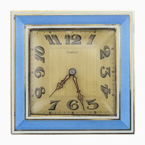 Horloge de Bureau Vintage en Plaqué Argent et Émail par Cartier, 1945