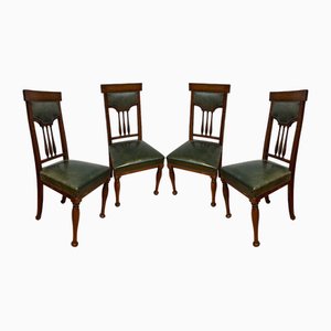 Antique Oak and Leather Dining Chairs, 1890s, Set of 4