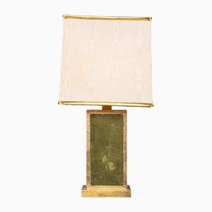 Vintage Italian Brass and Green Felt Lamp, 1970
