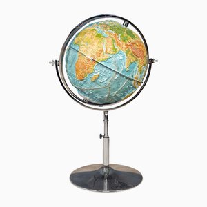 German Relief Globe on Chrome Stand by Geo-Institut, 1990s