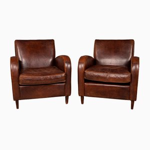 Vintage Dutch Sheepskin Leather Club Chairs, 1970, Set of 2