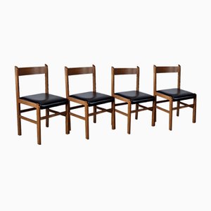 Chaises en Hêtre et Cuir, Italie, 1970s, Set de 4