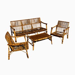 Italian Bamboo and Vintage Rattan Set in the style of Vivaï Del Sud, 1960s, Set of 4