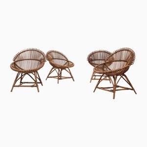 Mid-Century Shell-Shaped Chair in Rattan attributed to Franco Albini, 1950s, Set of 4