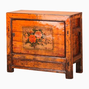 Orange Lacquer Cabinet with Peonies, 1920s