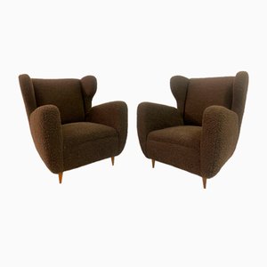 Large Italian Chairs in Chocolate Boucle, 1950s, Set of 2