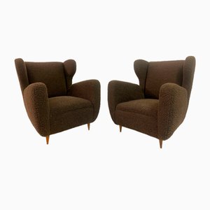 Set of Large Italian Chairs in Chocolate Boucle, 1950s
