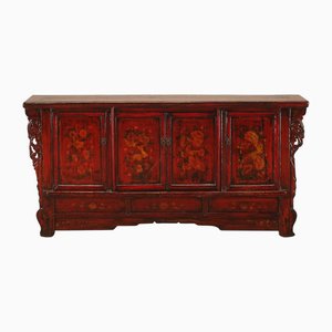 Red Lacquer Shanxi Sideboard with Carved Spandrels, 1920s