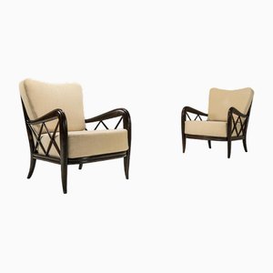 Armchairs in Ebonized Wood and Beige Upholstery by Paolo Buffa, Italy, 1940s, Set of 2