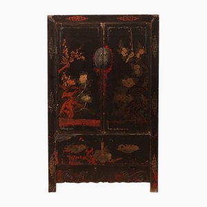 Black Lacquer Floral Wedding Cabinet, 1890s