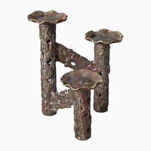 Mid-Century Modern French Brutalist Metal Candleholder